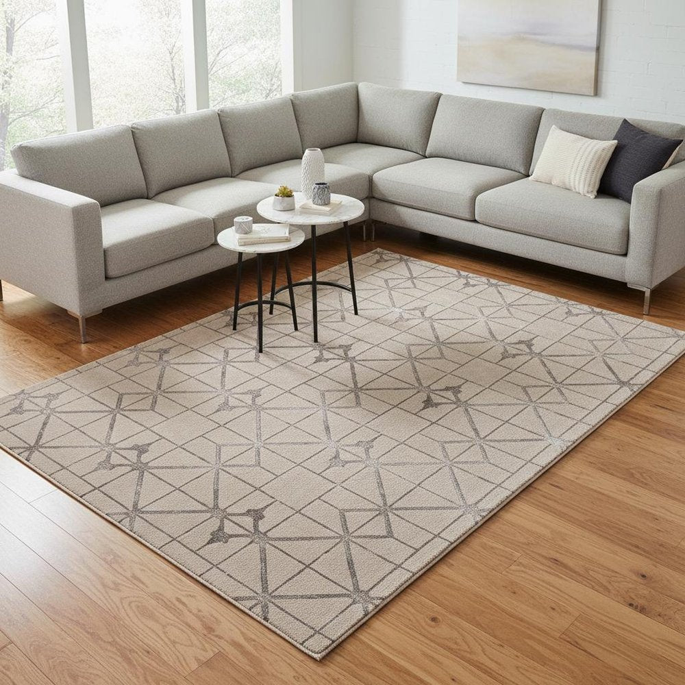 8' X 11' Ivory And Brown Geometric Area Rug