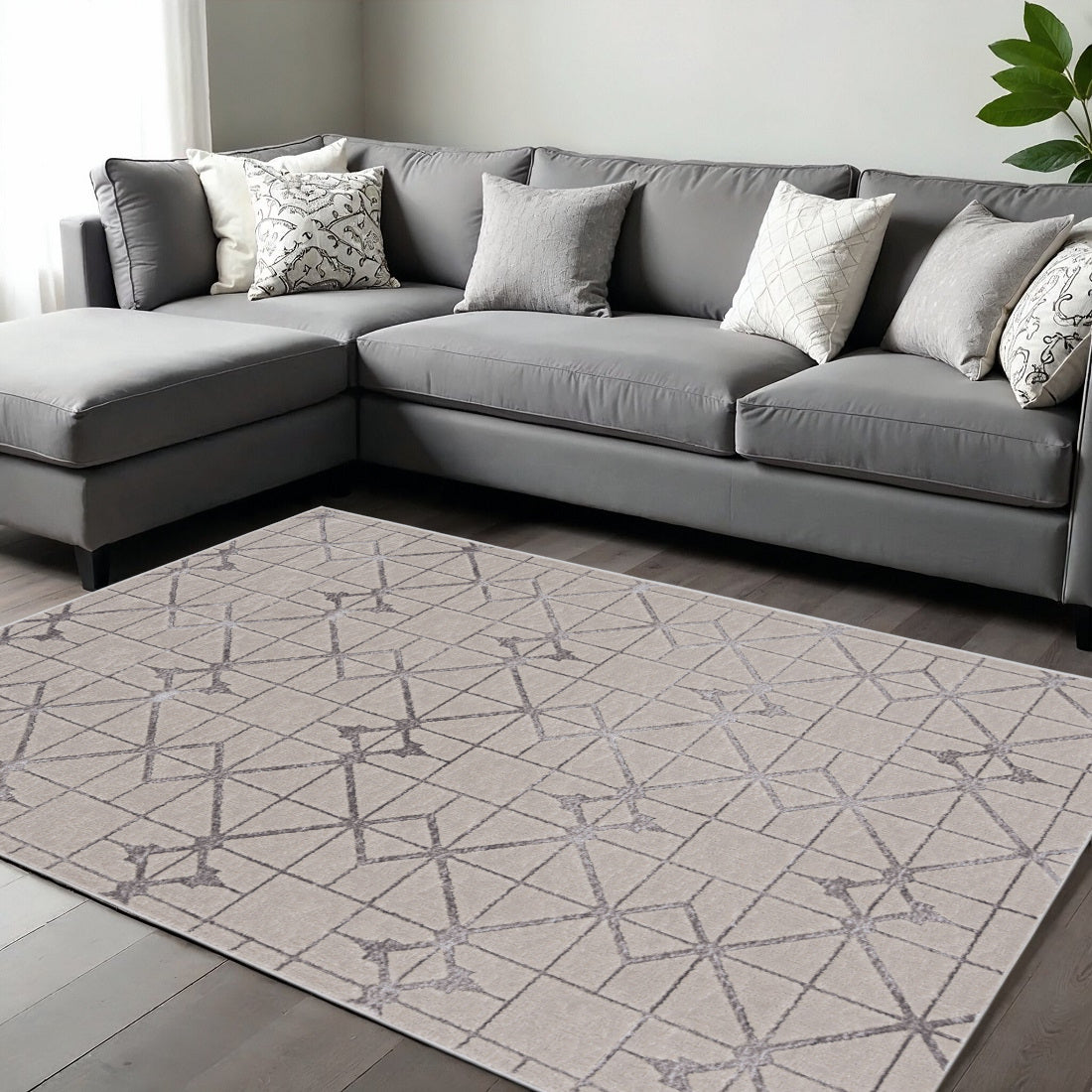 8' X 11' Ivory And Brown Geometric Area Rug