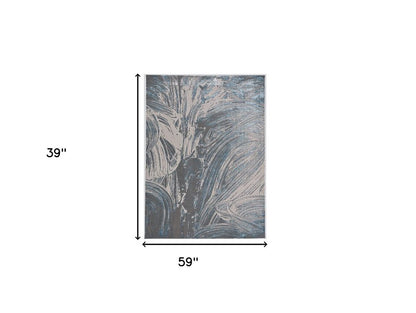 3' X 5' Blue And Silver Abstract Area Rug