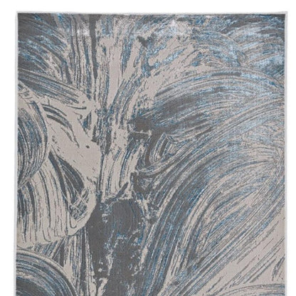 5' X 8' Silver And Blue Abstract Area Rug