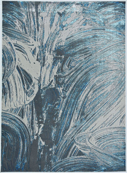 5' X 8' Silver And Blue Abstract Area Rug