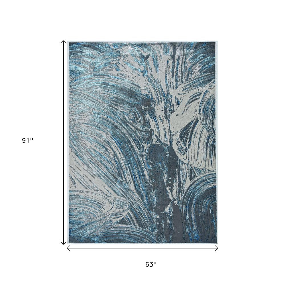 5' X 8' Silver And Blue Abstract Area Rug
