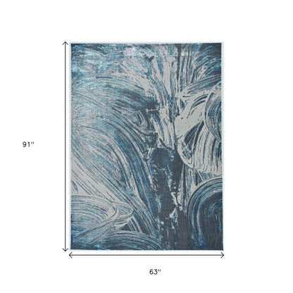 5' X 8' Silver And Blue Abstract Area Rug