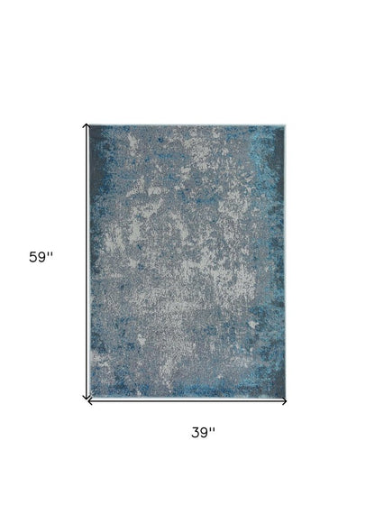 3' X 5' Blue and Silver Abstract Area Rug