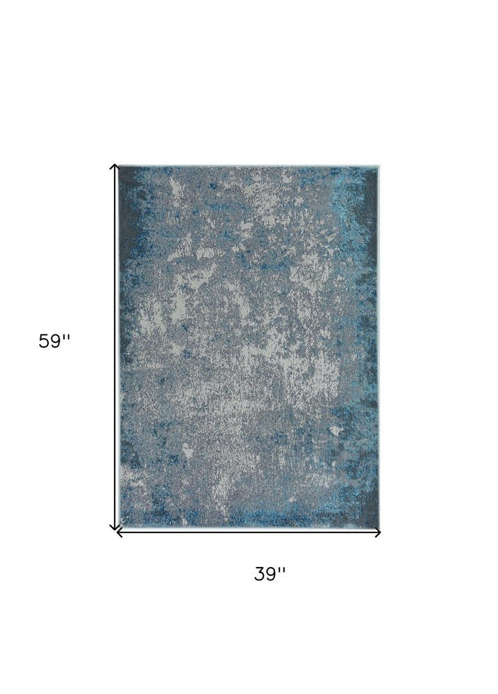10' X 13' Silver Blue Machine Woven Abstract Smudge Indoor Area Rug