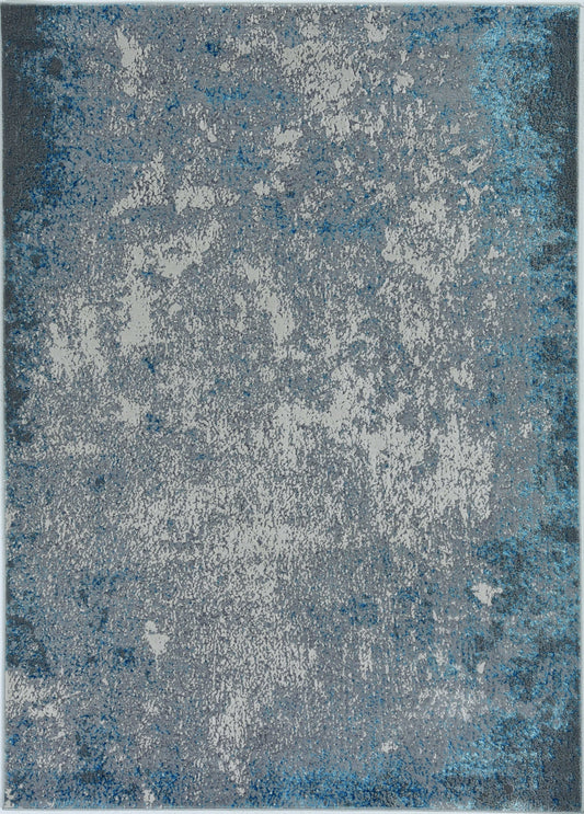 5' X 8' Silver Blue Machine Woven Abstract Smudge Indoor Area Rug