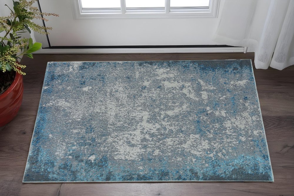 10' X 13' Silver Blue Machine Woven Abstract Smudge Indoor Area Rug