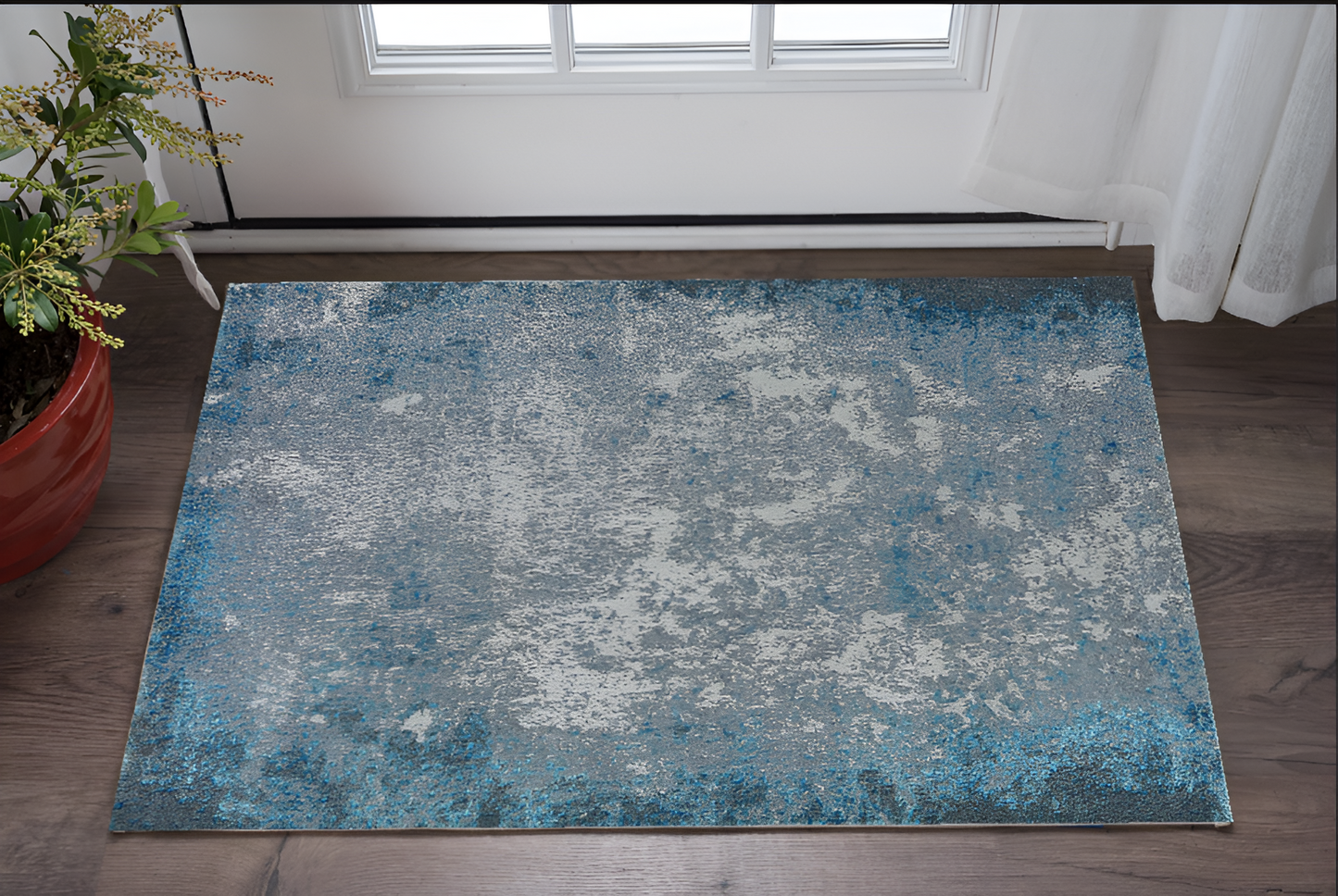 3' X 5' Blue and Silver Abstract Area Rug