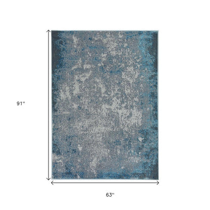 3' X 5' Blue and Silver Abstract Area Rug