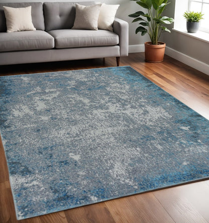3' X 5' Blue and Silver Abstract Area Rug