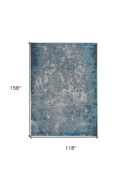 10' X 13' Silver Blue Machine Woven Abstract Smudge Indoor Area Rug