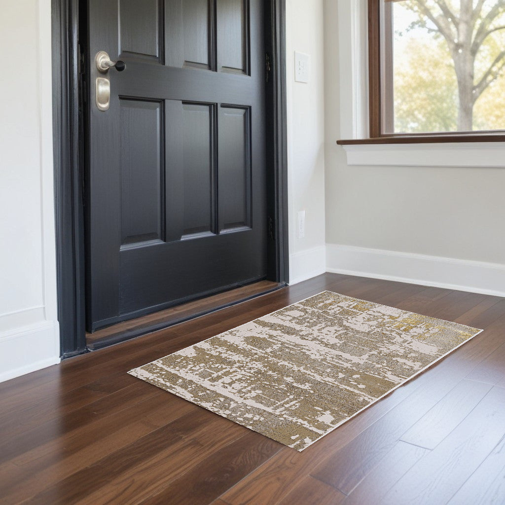 10' X 13' Ivory Gold Machine Woven Abstract Indoor Area Rug