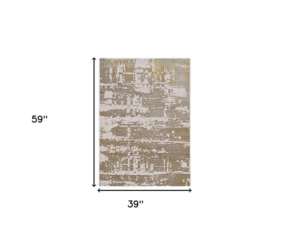 5' X 8' Ivory And Gold Abstract Area Rug