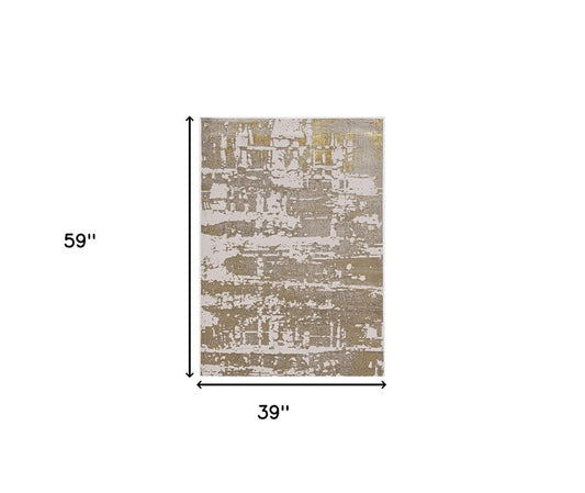5' X 8' Ivory And Gold Abstract Area Rug
