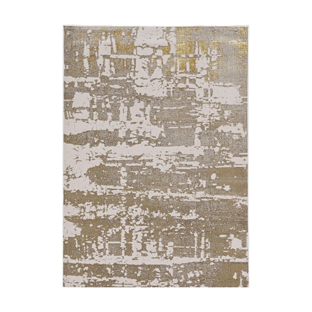 5' X 8' Ivory And Gold Abstract Area Rug