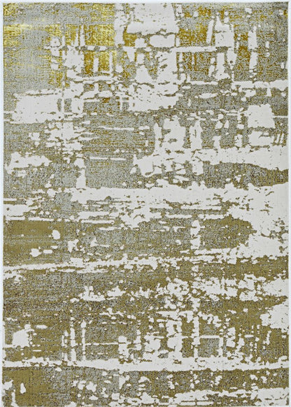 5' X 8' Ivory And Gold Abstract Area Rug