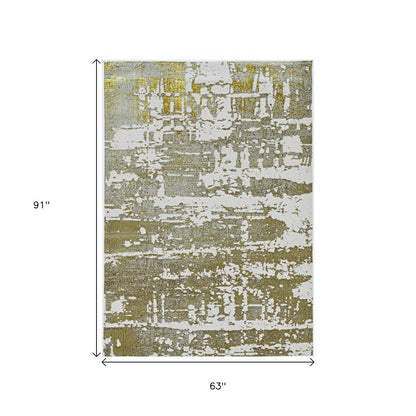 3' X 5' Ivory Taupe And Gold Abstract Area Rug