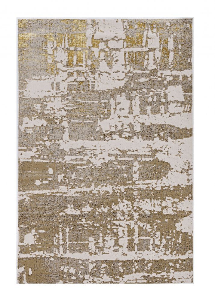 5' X 8' Ivory And Gold Abstract Area Rug