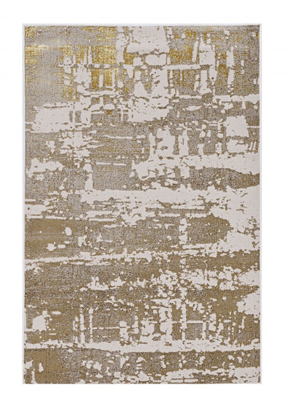5' X 8' Ivory And Gold Abstract Area Rug