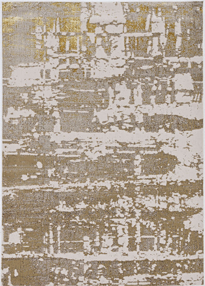 5' X 8' Ivory And Gold Abstract Area Rug