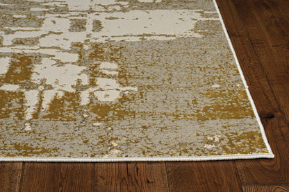 5' X 8' Ivory And Gold Abstract Area Rug