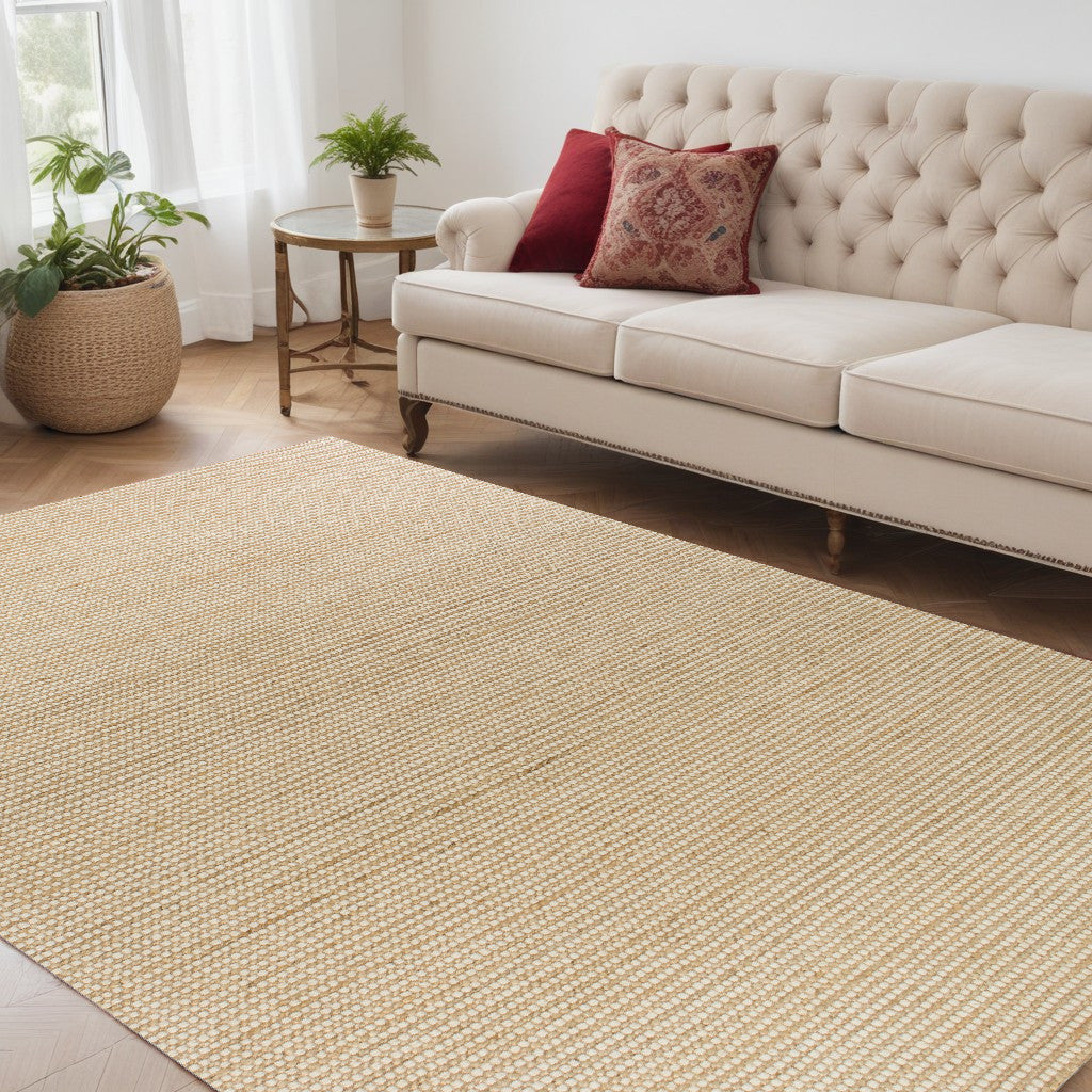 7' X 10' Ivory Hand Woven Wool And Jute Indoor Area Rug