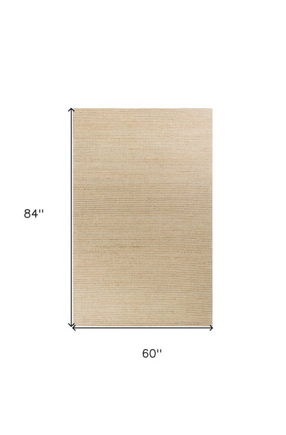 7' X 10' Tan and Ivory Wool Hand Woven Area Rug