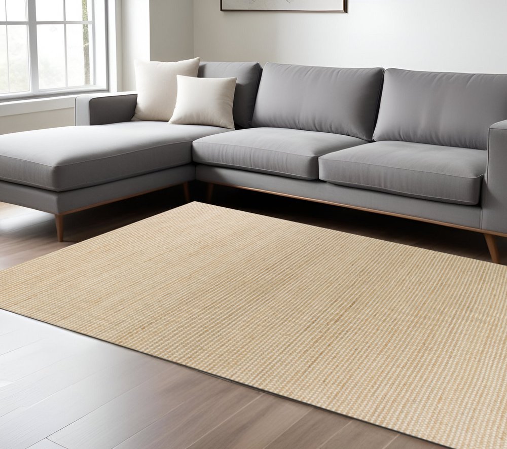 7' X 10' Tan and Ivory Wool Hand Woven Area Rug