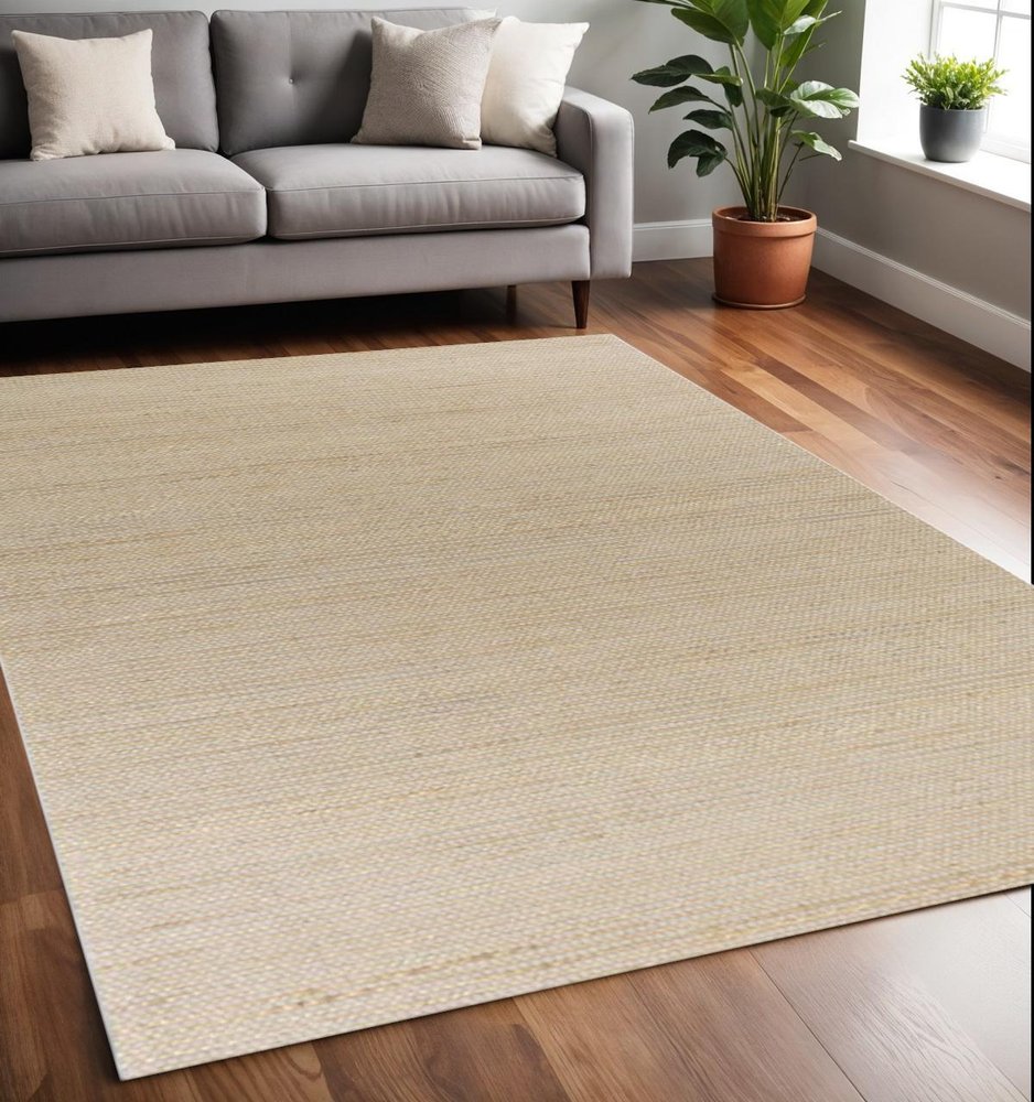 7' X 10' Tan and Ivory Wool Hand Woven Area Rug