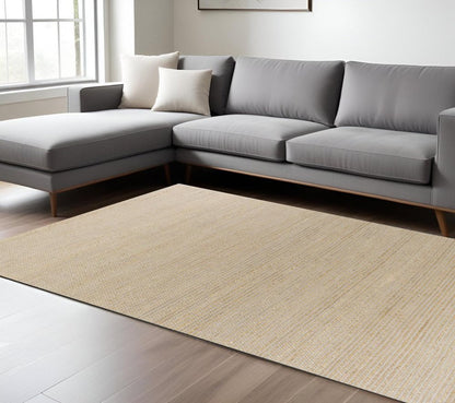 7' X 10' Tan and Ivory Wool Hand Woven Area Rug