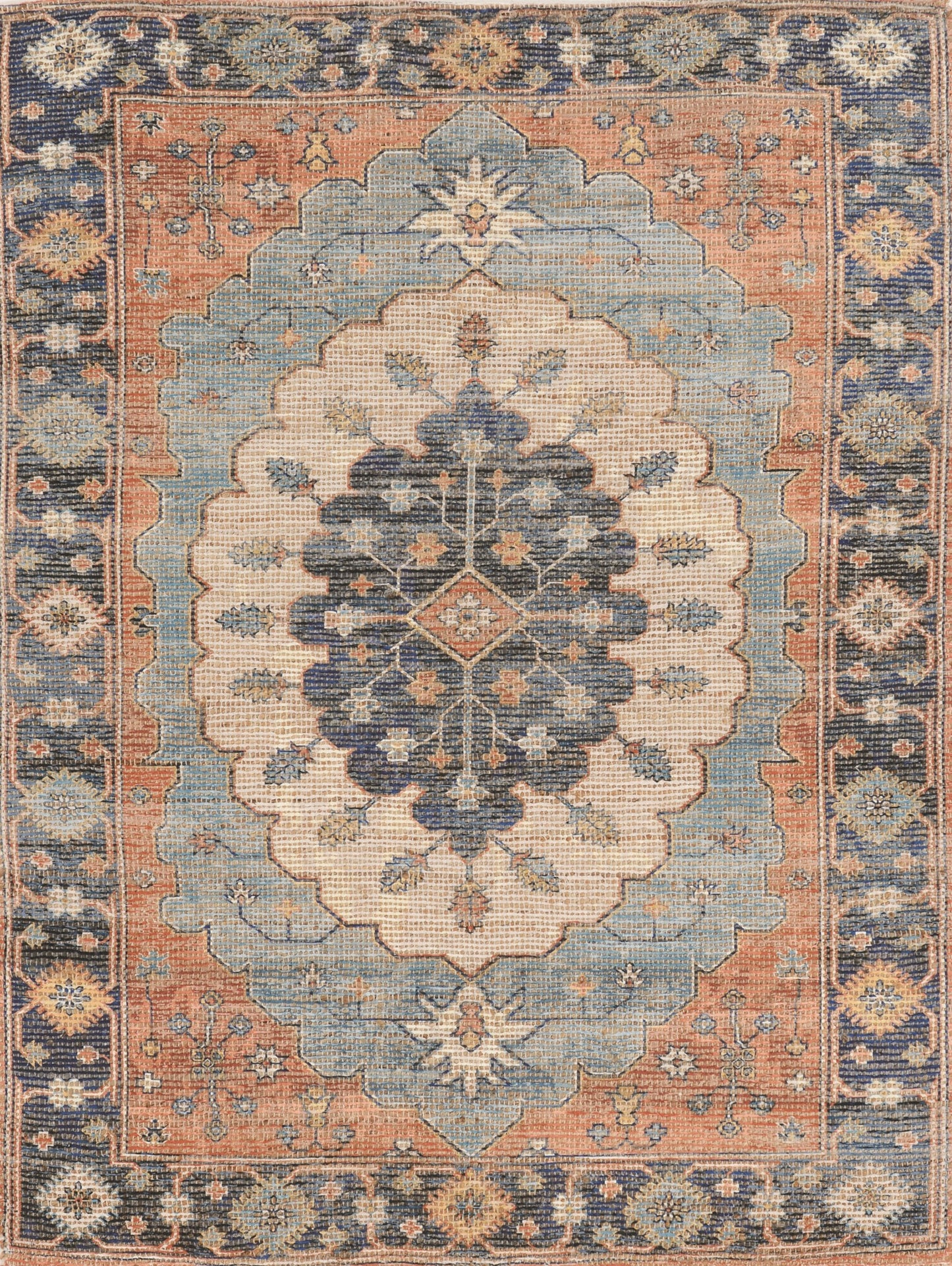 5' X 7' Blue Medallion Hand Woven Area Rug