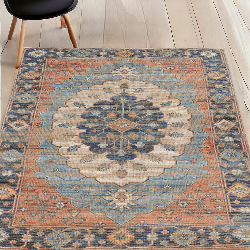 5' X 7' Blue Medallion Hand Woven Area Rug