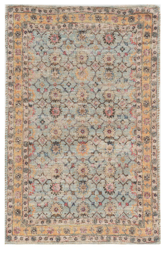 8' X 10' Blue And Beige Jute Floral Hand Woven Area Rug