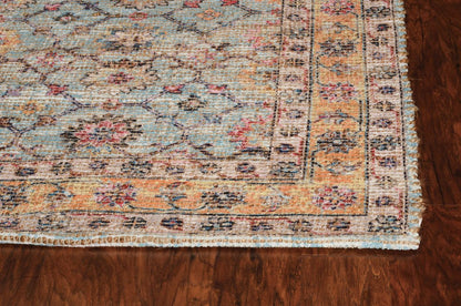 8' X 10' Blue And Beige Jute Floral Hand Woven Area Rug