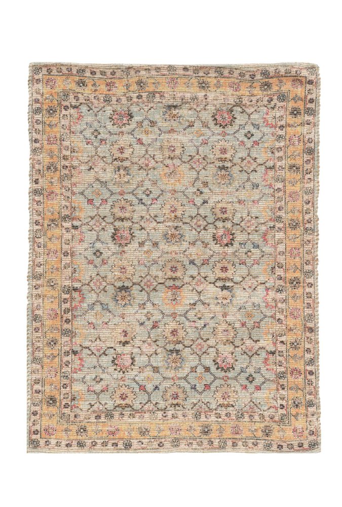 9' X 12' Blue And Beige Jute Floral Hand Woven Area Rug