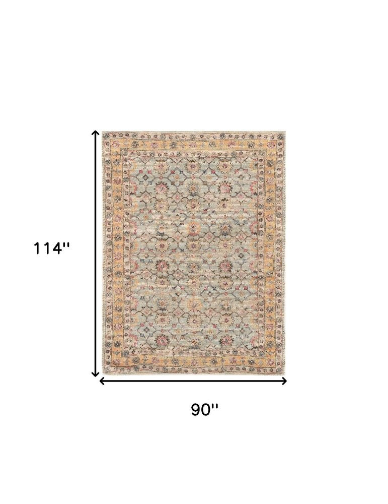 8' X 10' Blue And Beige Jute Floral Hand Woven Area Rug