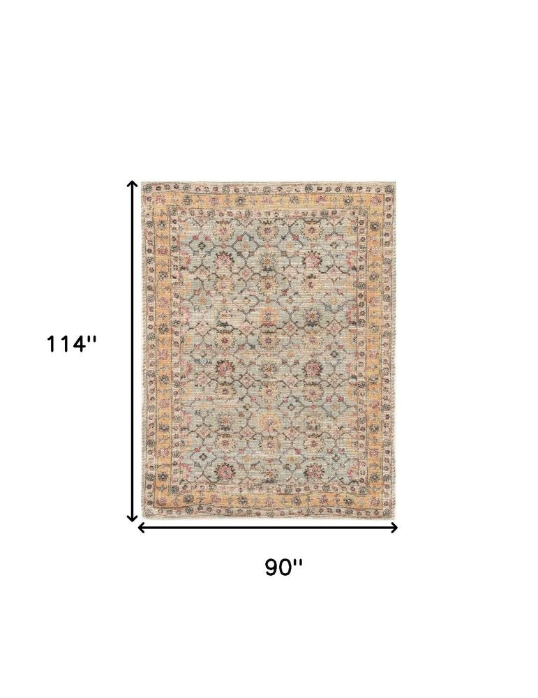 9' X 12' Blue And Beige Jute Floral Hand Woven Area Rug