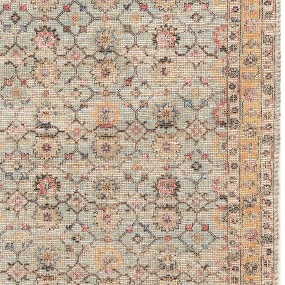 9' X 12' Blue And Beige Jute Floral Hand Woven Area Rug