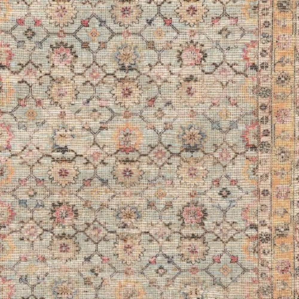 9' X 12' Blue And Beige Jute Floral Hand Woven Area Rug