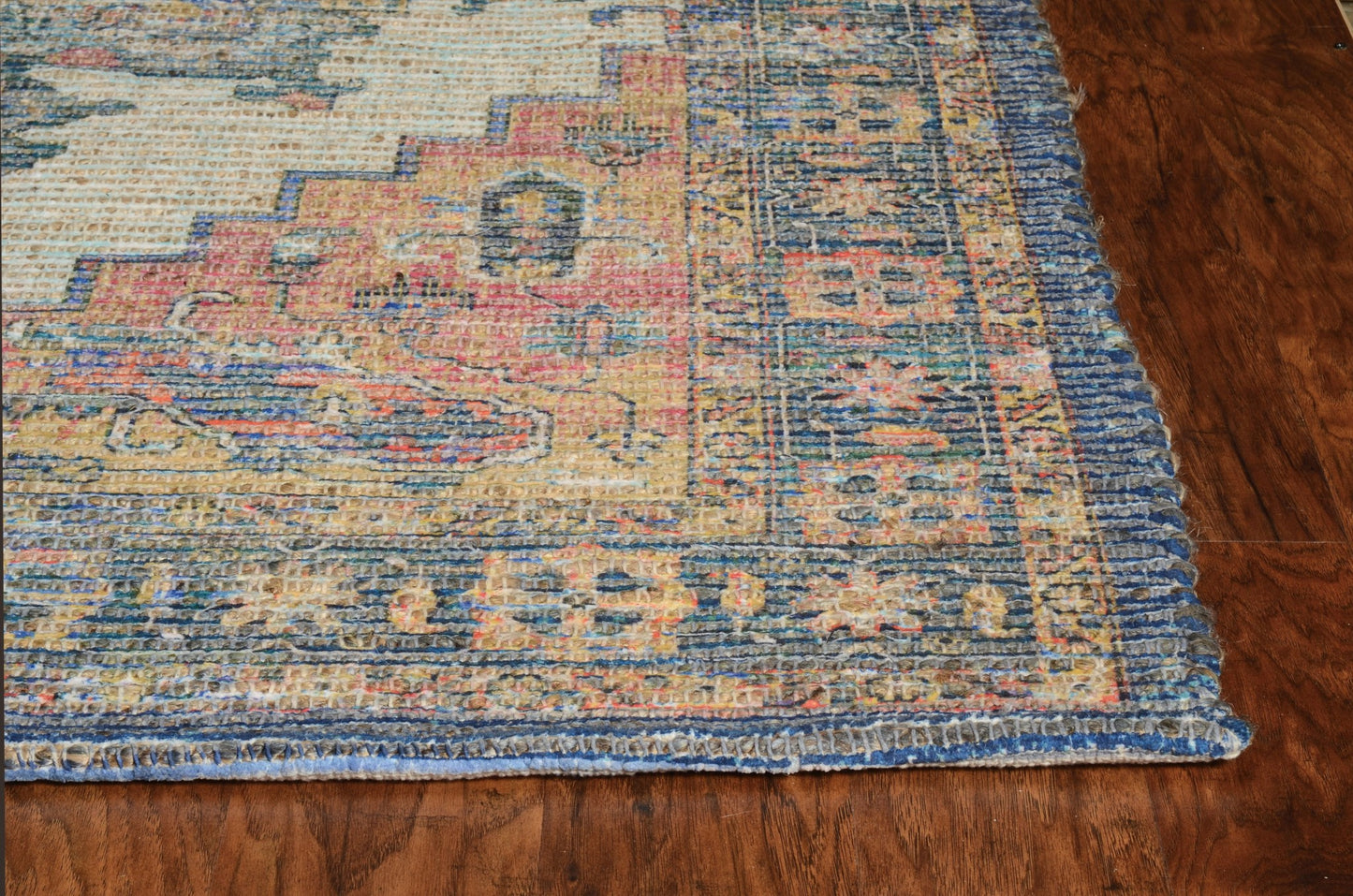 9' X 12' Blue Brick Red And Brown Jute Medallion Hand Woven Area Rug