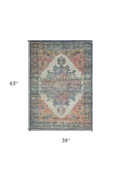 9' X 12' Blue Brick Red And Brown Jute Medallion Hand Woven Area Rug