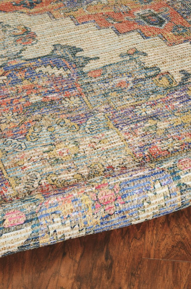 9' X 12' Blue Brick Red And Brown Jute Medallion Hand Woven Area Rug