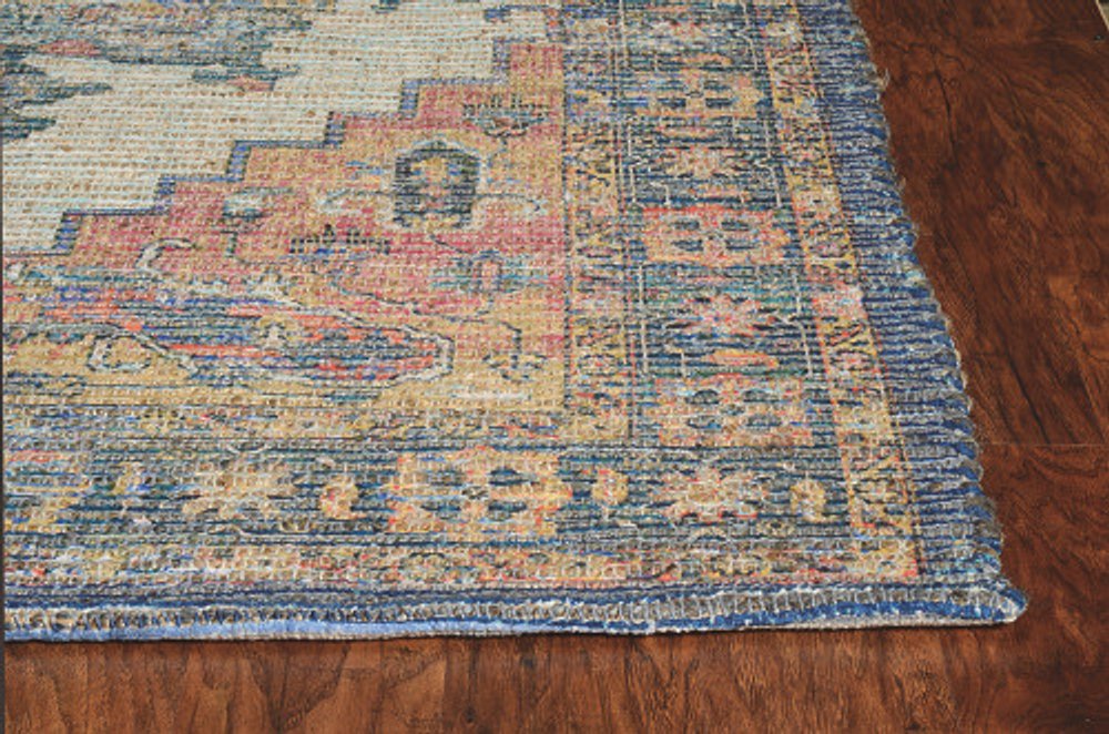 9' X 12' Blue Brick Red And Brown Jute Medallion Hand Woven Area Rug