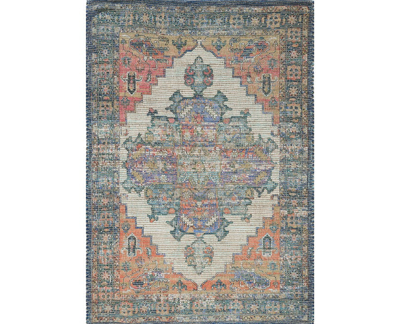 5' X 7' Orange Medallion Hand Woven Distressed Area Rug