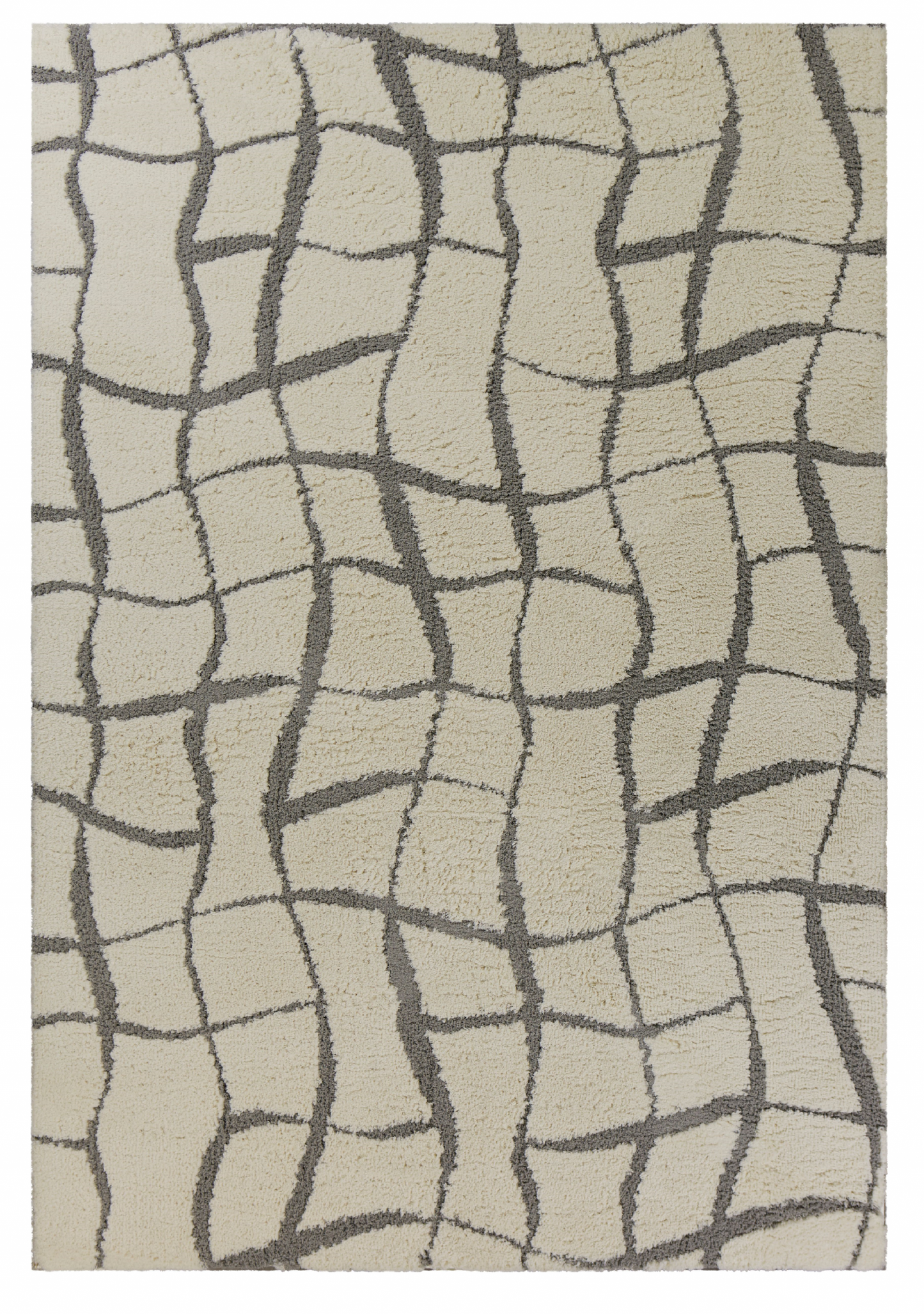 5' X 7' Ivory Machine Woven Abstract Indoor Shag Rug