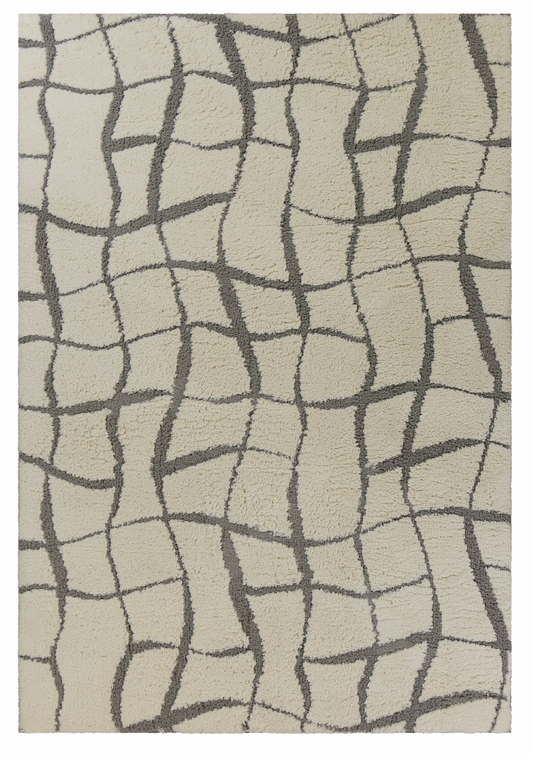 5' X 7' Ivory Machine Woven Abstract Indoor Shag Rug