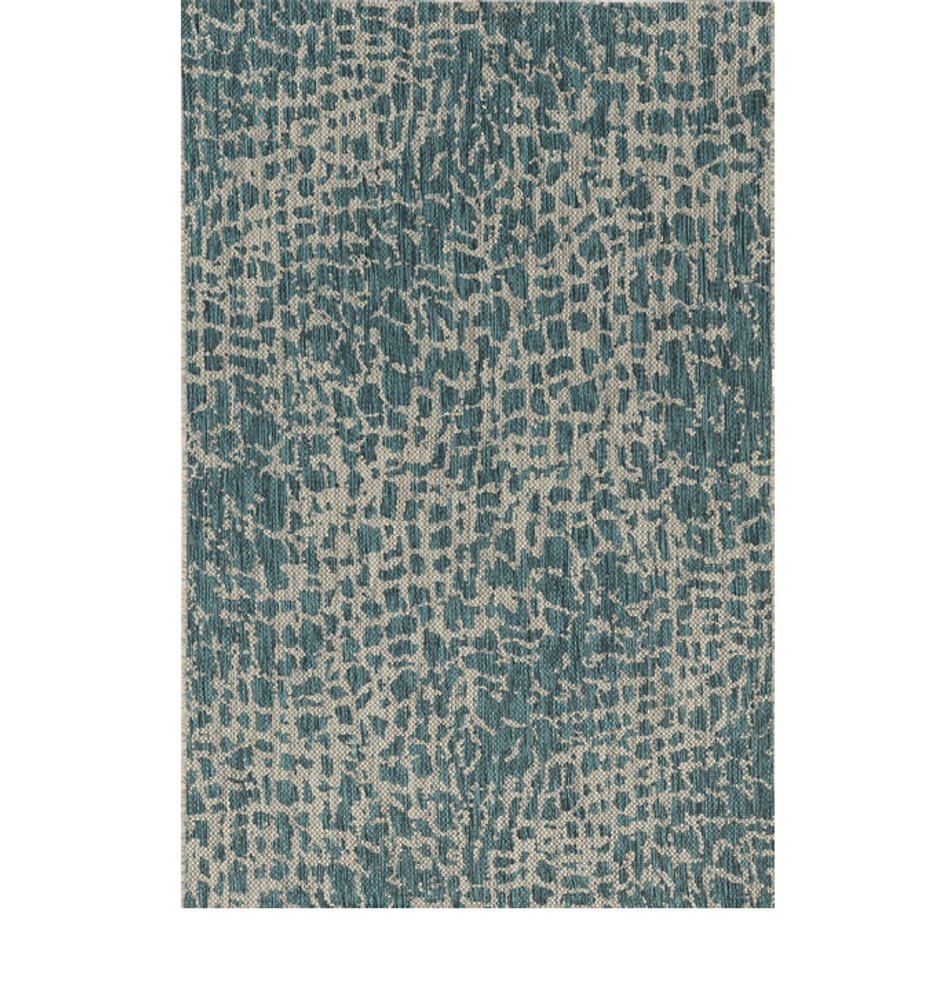 8' Teal Blue Abstract Indoor Outdoor Area Rug
