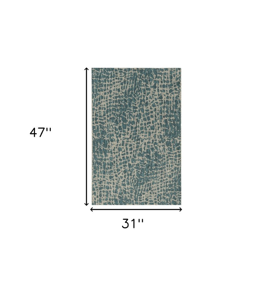 8' Teal Blue Abstract Indoor Outdoor Area Rug