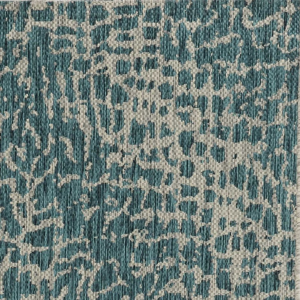 8' Teal Blue Abstract Indoor Outdoor Area Rug