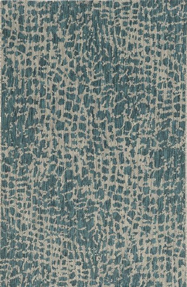 3' X 4' Teal Blue Abstract Indoor Outdoor Area Rug
